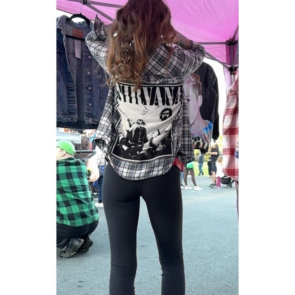 NIRVANA Kurt Cobain Upcycled Retro Vintage 90s Grunge Rock Plaid Flannel Size M